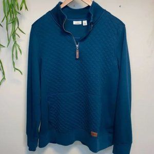 LL Bean Womens Quilted Quarter Zip Pullover Sweatshirt in Deep Admiral Blue